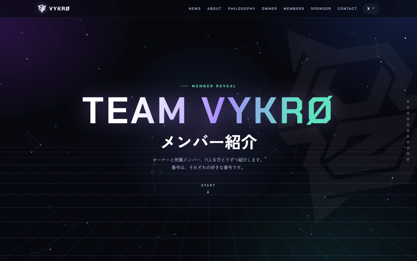 Team VYKRØ のメンバー紹介の特設ページ