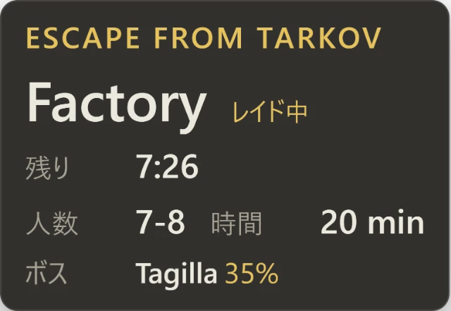 Escape from Tarkov オーバーレイを配信画面に出したところ